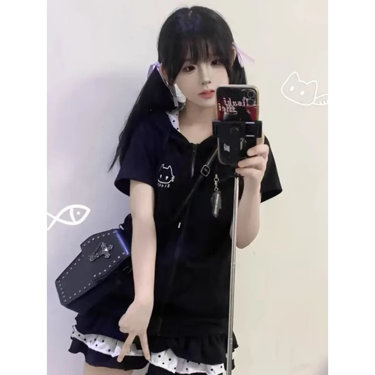 Y2K Kawaii Cat T-Shirt – Sweet Harajuku Patchwork Soft Girl Top