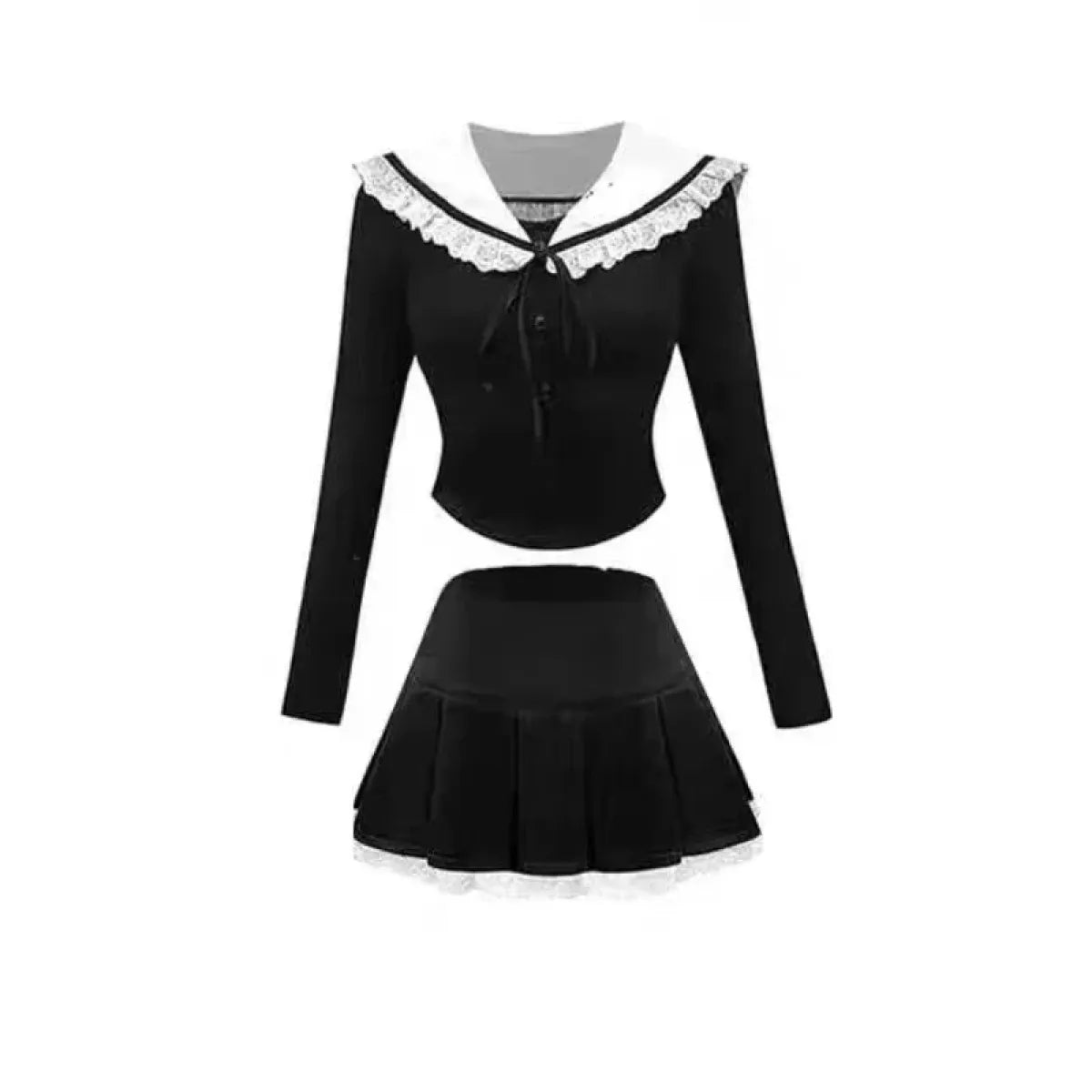 Preppy Knit Top and Mini Skirt Set – Y2K Korean Uniform Style