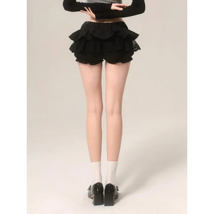 Y2K Lace Ruffle Mini Skirt – Kawaii Coquette Low Waist