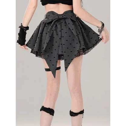 Bow Pleated Mini Skirt – Y2K Lolita Lace Cutecore