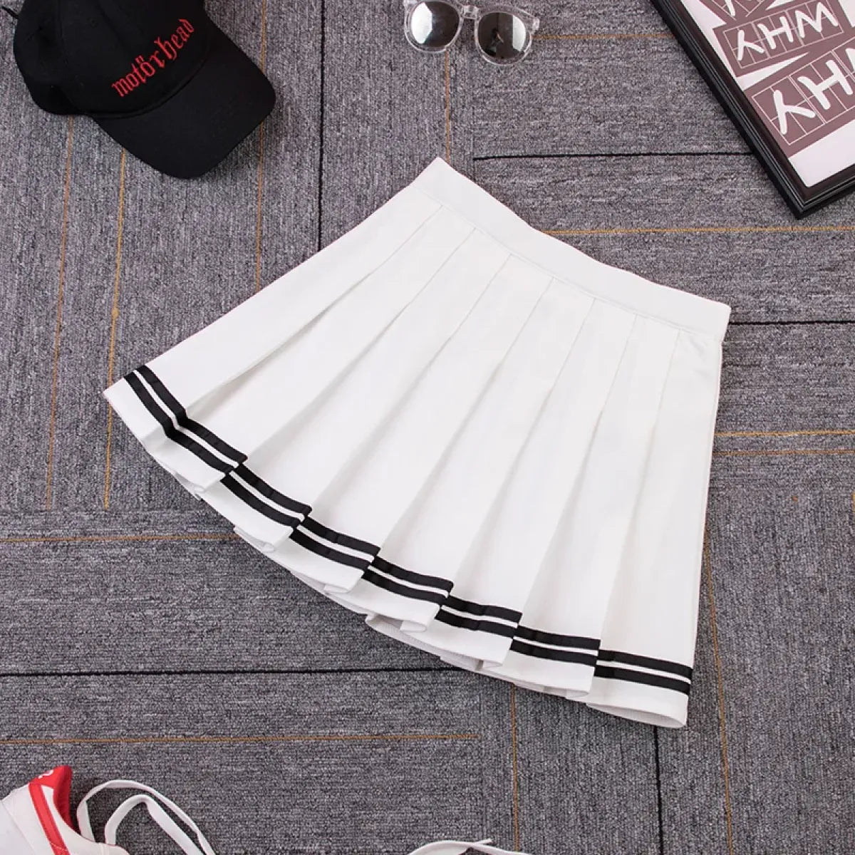 Y2K High Waist Pleated Mini Skirt – Kawaii Preppy Striped Style