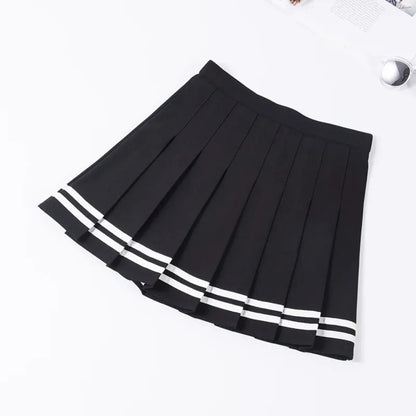 Y2K High Waist Pleated Mini Skirt – Kawaii Preppy Striped Style