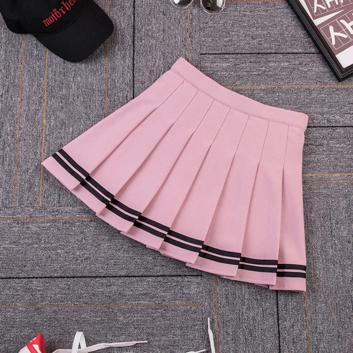 Y2K High Waist Pleated Mini Skirt – Kawaii Preppy Striped Style