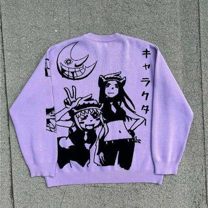 Harajuku Fashion Couple Sweaters - Y2K Retro Gothic Round Neck Tops