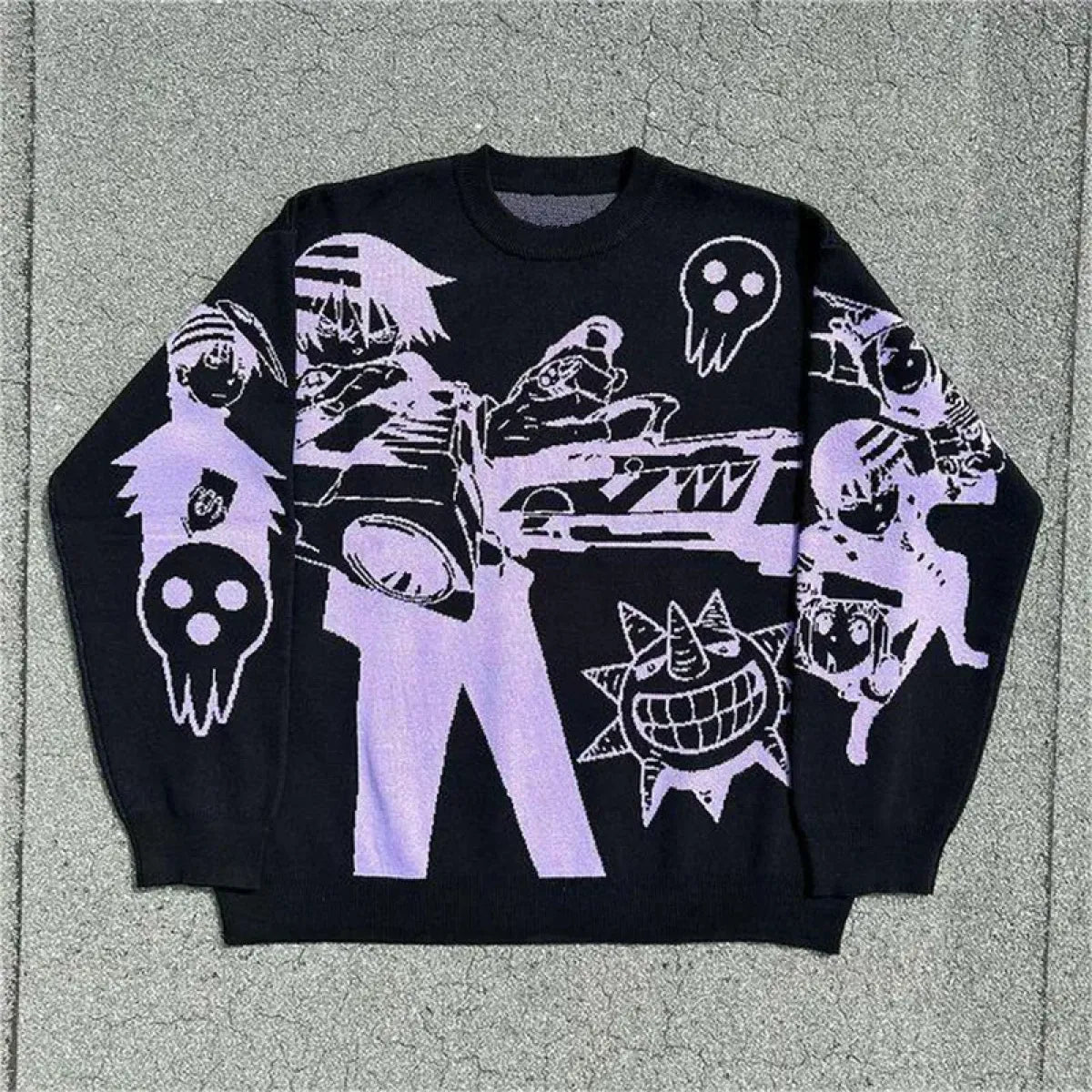 Harajuku Fashion Couple Sweaters - Y2K Retro Gothic Round Neck Tops