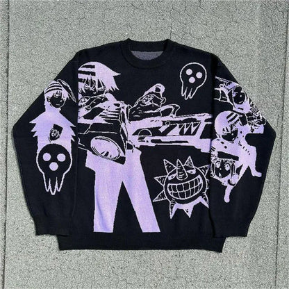 Harajuku Fashion Couple Sweaters - Y2K Retro Gothic Round Neck Tops