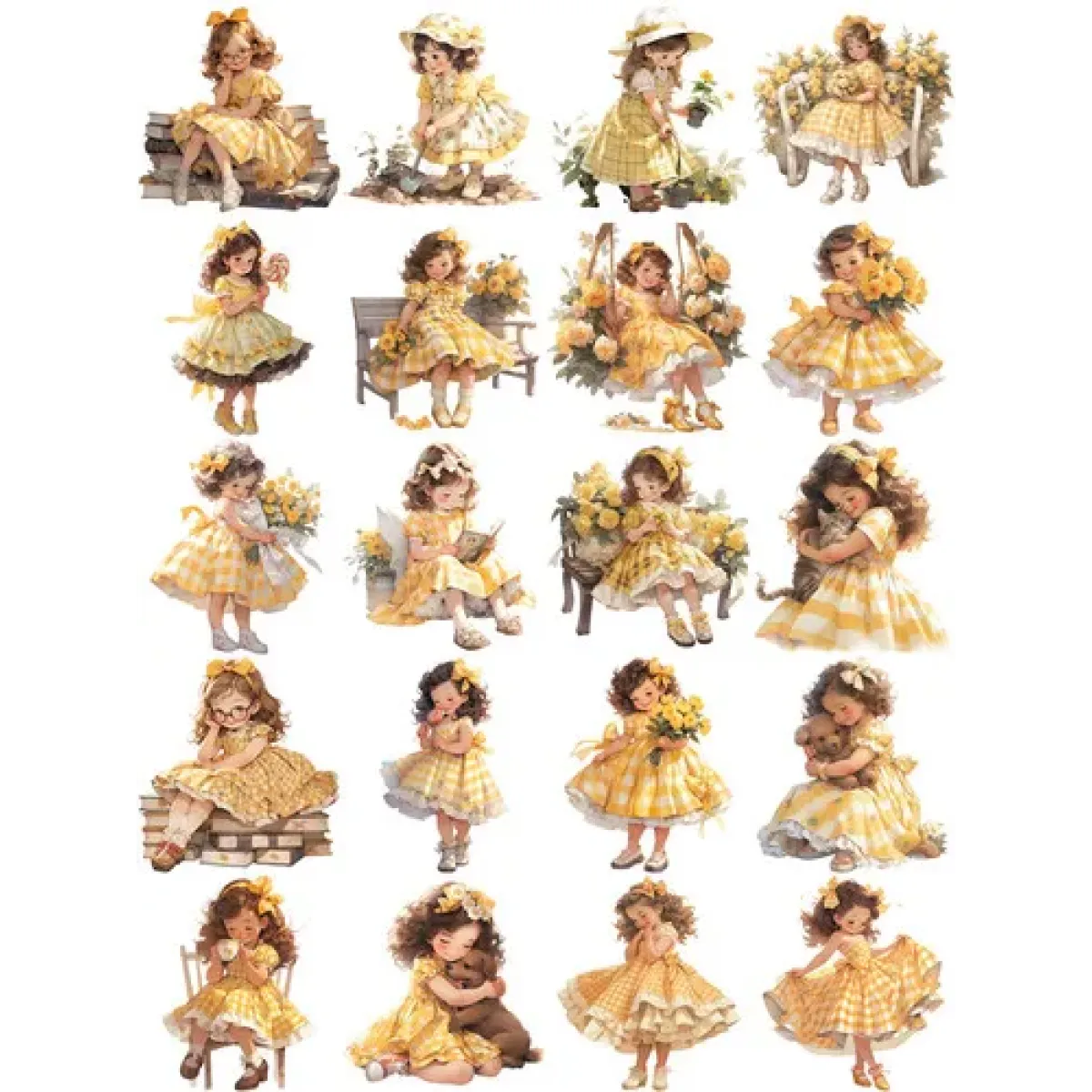 20Pcs Yellow Dress Girl Stickers - Cute DIY Scrapbooking Decorative Stickers