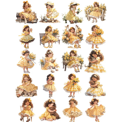 20Pcs Yellow Dress Girl Stickers - Cute DIY Scrapbooking Decorative Stickers