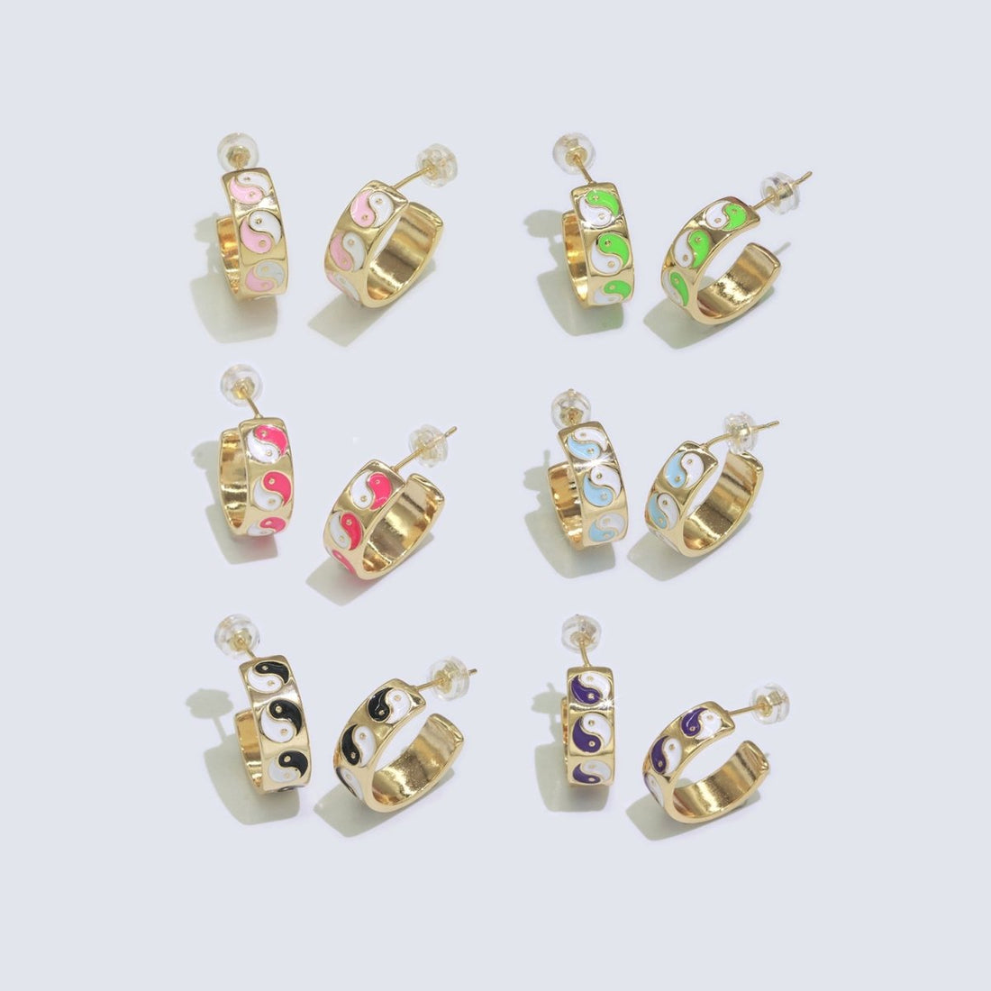 Yin Yang Enamel Round hoop earrings 17.5mm, Lead Nickel free Earrings Y2K Simple Round hoop 1 pair hoops