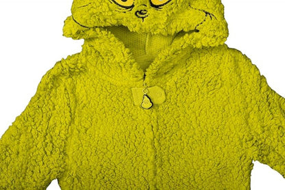 Youth Kids Toddler Grinch Sherpa Union Suit Pajamas Halloween Cosplay Costume