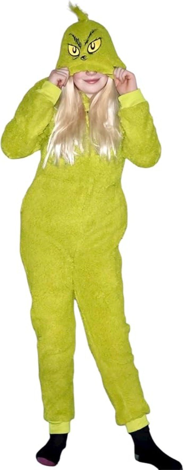 Youth Kids Toddler Grinch Sherpa Union Suit Pajamas Halloween Cosplay Costume