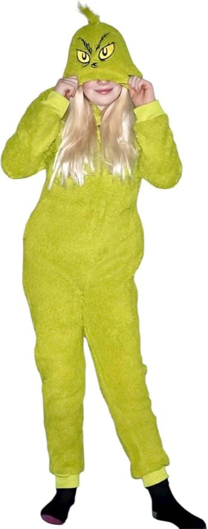 Youth Kids Toddler Grinch Sherpa Union Suit Pajamas Halloween Cosplay Costume