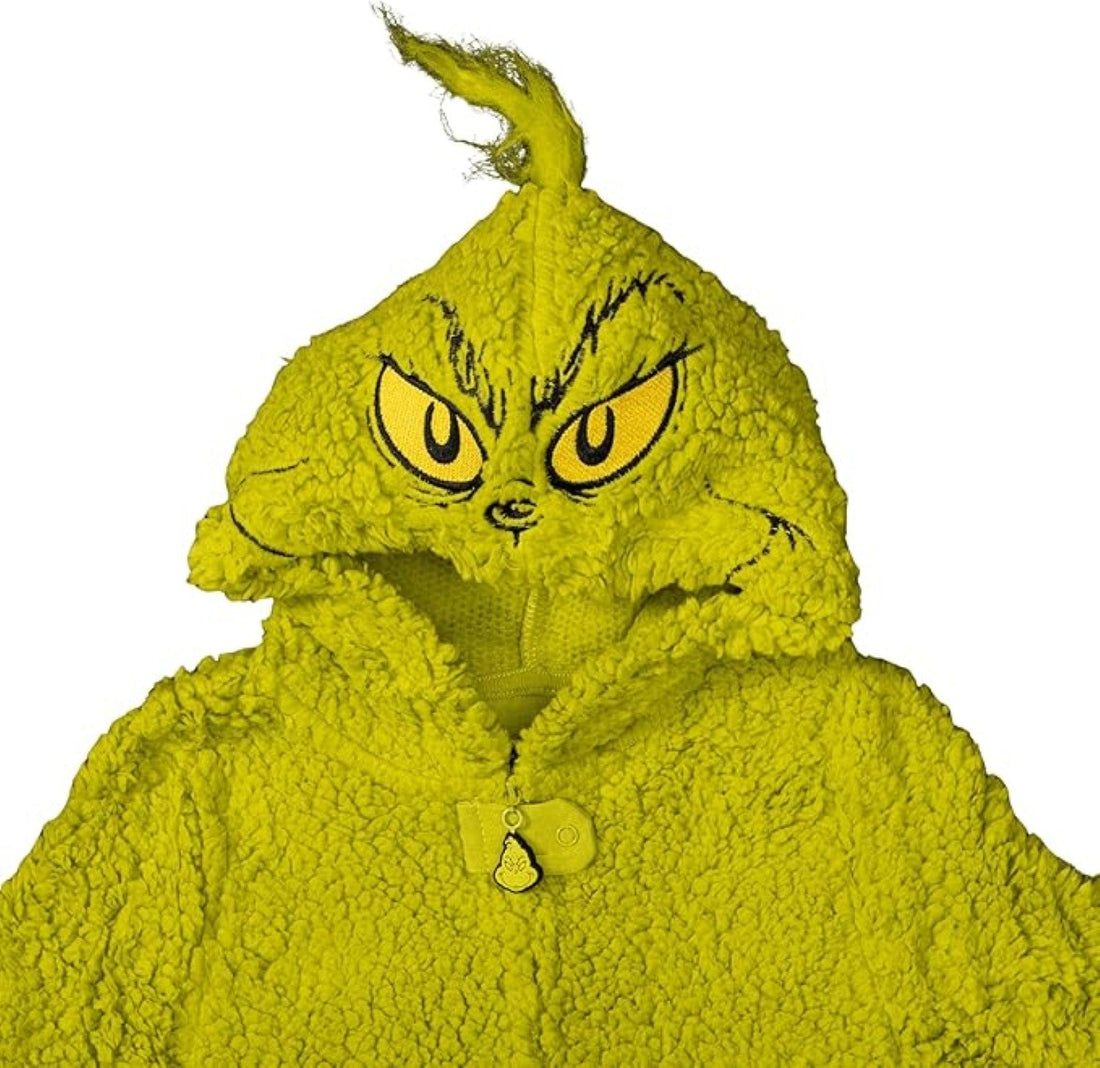 Youth Kids Toddler Grinch Sherpa Union Suit Pajamas Halloween Cosplay Costume