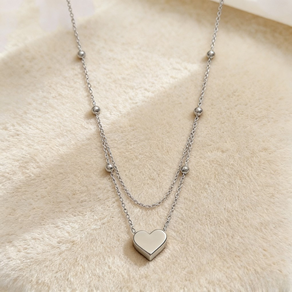 Titanium Steel Heart Necklace &amp; Bracelet Set