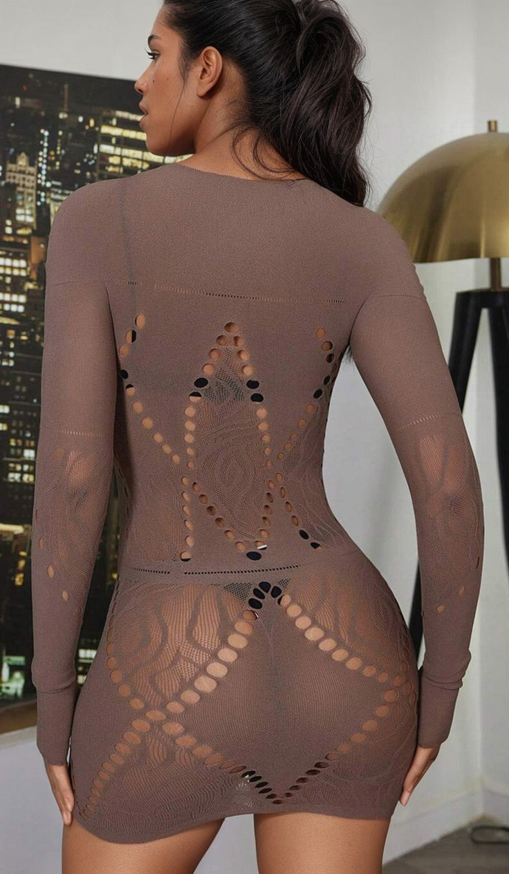 Brown Seamless Geo Net Chemise