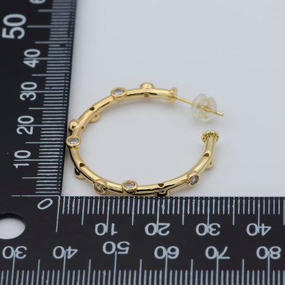 14K Gold Filled 20mm, 30mm, 40mm CZ Dotted C-Shaped Hoop Earrings | P260 - P262