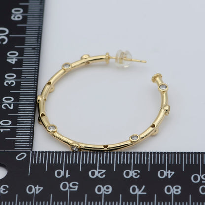 14K Gold Filled 20mm, 30mm, 40mm CZ Dotted C-Shaped Hoop Earrings | P260 - P262