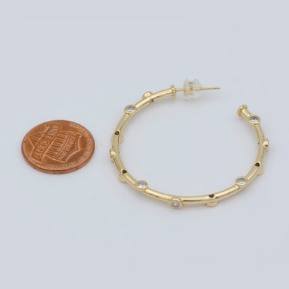 14K Gold Filled 20mm, 30mm, 40mm CZ Dotted C-Shaped Hoop Earrings | P260 - P262